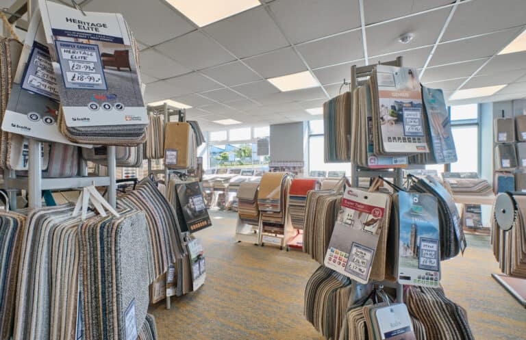 Carpet sample books on display in Simply Carpets Plymouth