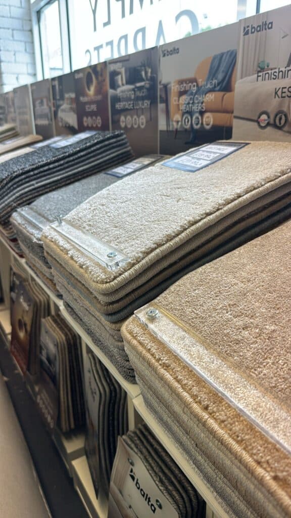 High-quality carpet samples displayed instore.